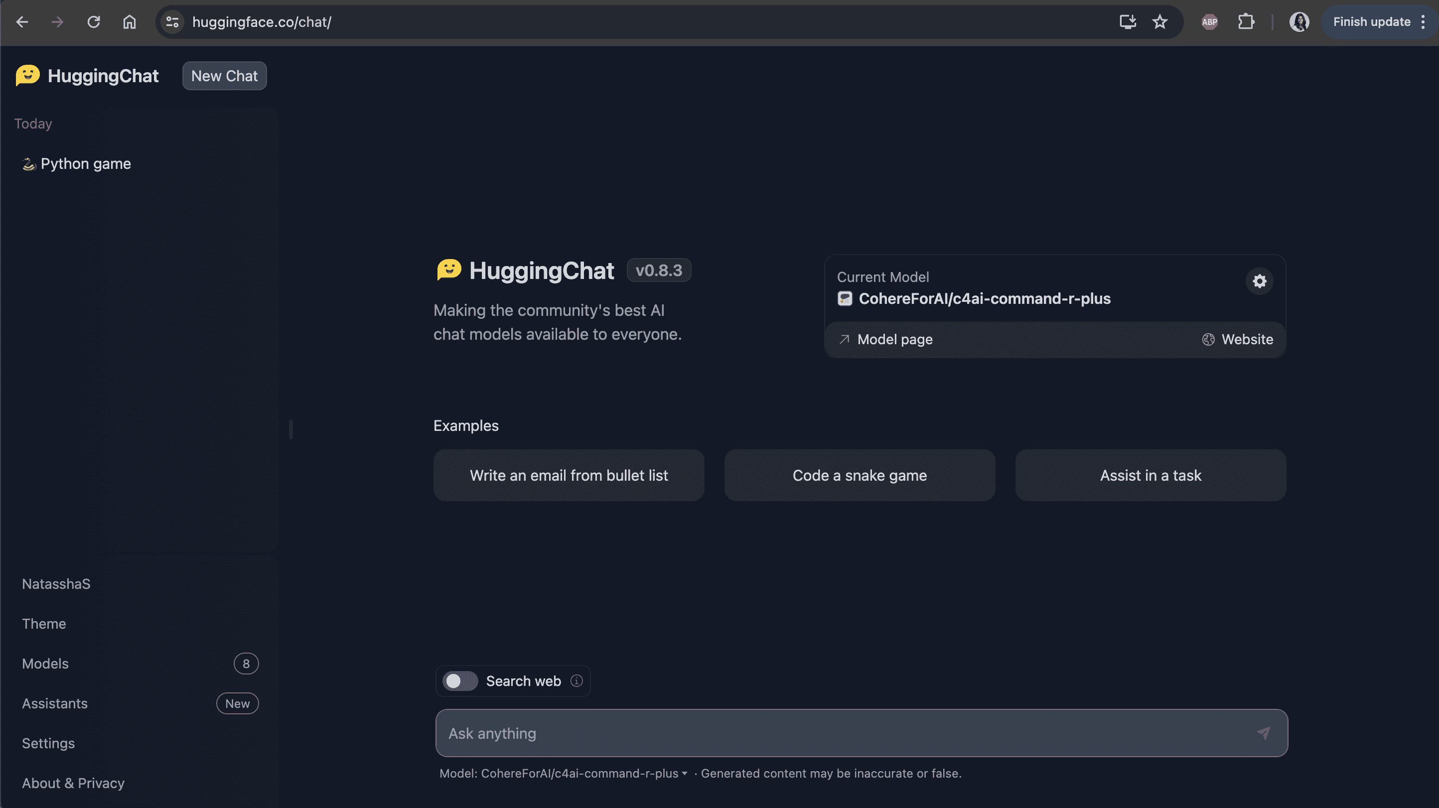 HuggingChat 界面的截图