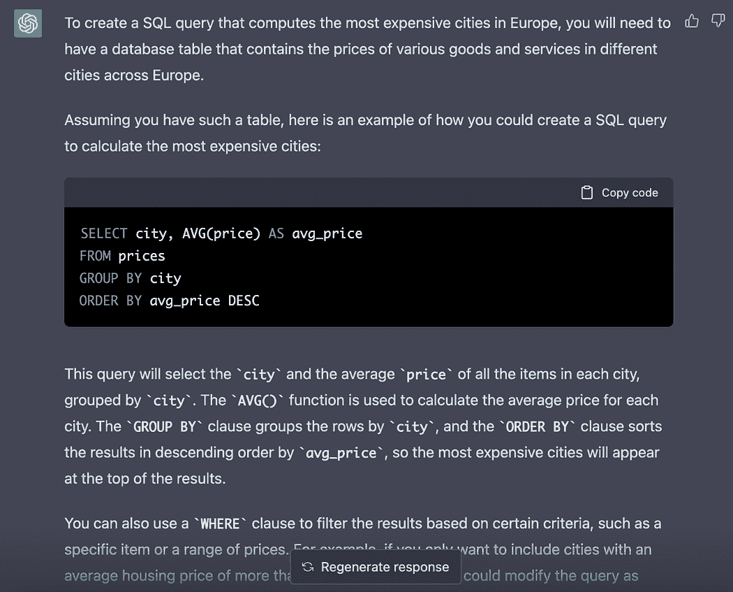 使用 ChatGPT 学习 SQL